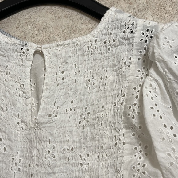 ZARA WHITE EYELET PUFF SLEEVE & LACE INSERT CROP TOP - Picture 11 of 11